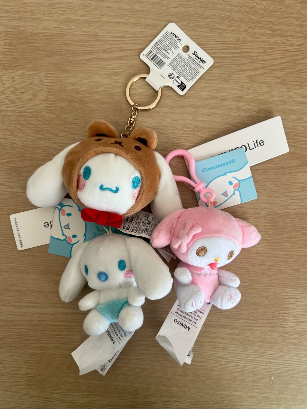 NWT Miniso x Sanrio Plush Keychains Lot of 3 - My Melody and Cinnamoroll
